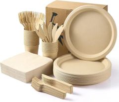 Disposable Bamboo Tableware Set, Bamboo Plate, Spoon, Knife and Fork Set, Picnic Tableware Set. - Image 2