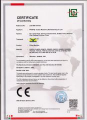 CE for filling machine certificate of Zhejiang Youlian Machinery Manufacturing Co., Ltd. – certificate photo, supplier certificates section