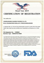 FDA Certification certificate of ZHANGJIAGANG HUAXING PACKING CO., LTD. – certificate photo, supplier certificates section