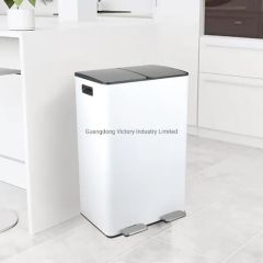 60L 2-Compartment Pedal Trash Can Stainless Steel Pedal Trash Can Foot Step Garbage Recycle Dustbin - Image 1