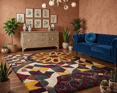 Modern Geometric Mosaic Hand Tufted Rug, Premium Wool Area Rug, Abstract Floral Pattern Carpet, Contemporary Living Room Decor, Handmade Rug – product photo 1, product detail gallery
