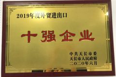 Annual Top 10 certificate from TIANCHANG ZHENGMU TECHNOLOGY CO., LTD.