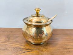 BRASS EMBOSSING GHEE POT Material Brass Interior Coating Tin Design Style Hammered Durability Durable And Long-lasting Appearance Elegant Hammered Brass - Suryavansam Industries