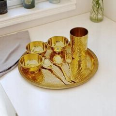 Brass Thali Set, For Home Size 10 Shape Round Material Brass Design Handcrafted Usage/Application Home Intended Use Authentic Indian - Image 2