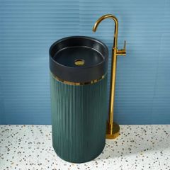 Artificial Stone Pedestal Basin Shape Round Material Stone Mount Type Floor Mounted Size/Dimension 400X400X860mm Wash Basin Type Full Pedestal - Image 3