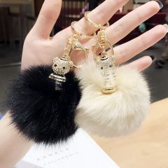 Creative Cute Mobile Decorative Handbag Fur Ball Pompom Fur Metal Keychain - Image 4