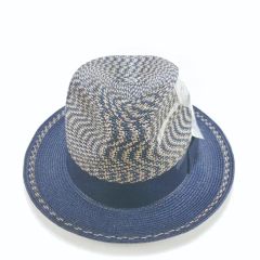 Recycled PP Braid Custom Men Fedora Hat Origin China Style Striped HS Code 6504000000 Pattern Plain Dyed Model NO. - Image 2