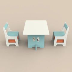 Kids Wooden Table and Chair with Fabric Foldable Storage Boxes - Image 2
