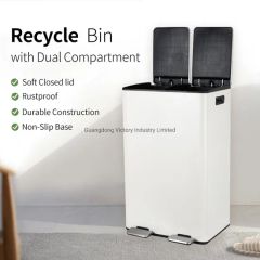 60L 2-Compartment Pedal Trash Can Stainless Steel Pedal Trash Can Foot Step Garbage Recycle Dustbin - Image 2