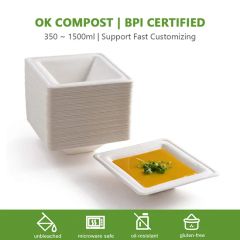 100 Biodegradable Square Rectangle Deep Bowl Salad Rectangular Bagasse Bowls - Image 5