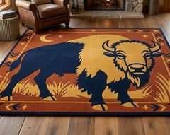 Modern Bison Area Rug, Hand Tufted Wool Rug, Western Wildlife Rug, Rustic Cabin Decor, Buffalo Living Room Carpet, Handmade Statement Rug - Image 1