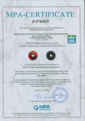 MPA certificate certificate from Yongkang Shark Abrasive Co., Ltd.