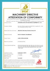 Laser cutting machine certificate from Shandong Dadi Cnc Mechanical Equipment Co., Ltd.