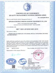 ISO9001 certificate from Qingdao Double Friend Logistic Equipment Co., Ltd.