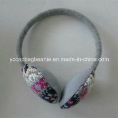 High Quality Jacquard Pattern Knitted Earmuff Color Grey Origin China Model NO. YC-605 Earflap Warm Earmuff Trademark YC - Image 1
