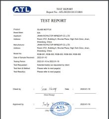 Glass bottle certificate from JINAN ROYALTOP IMP&EXP CO., LTD.