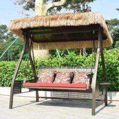 New Simulated Straw Canopy Aluminum Frame Rustproof Outdoor Patio Swings Bed - Image 2