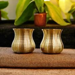 Brass Damru Glass Set Shape Damru Grip Comfortable Aesthetic Timeless Material Pure Brass Finish Hammered Golden Width 4 Inches (10 - Image 2