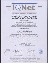 ISO 9001 certificate of YangZhong Wealth Metal Co., Ltd. – certificate photo, supplier certificates section