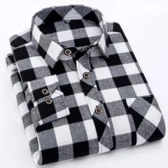 Classic White Black Plaid Men Long Sleeve Cotton Flannel 160gsm 100% Cotton Loose Casual 200+ Colors MOQ100 15D - Yancheng Yunqian Apparel Co.,Ltd