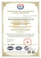 ISO14001 certificate from TIANYI SUNS PIPE & FITTINGS CO., LTD.