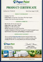Product Certificate Paper Point certificate from Paper Point Products