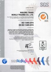 ISO 13485: 2016 certificate of NANJING TRANS WORLD TRADING CO., LTD. – certificate photo, supplier certificates section