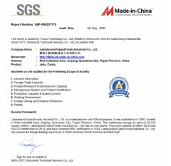 SGS certificate of LABIXIAOXIN(FUJIAN)FOODS INDUSTRIAL CO., LTD. – certificate photo, supplier certificates section