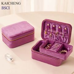 Customized Logo Luxury Travel Zipper Jewellery Box Portable Premium Velvet Storage Box Jewelry Gift Box - Shantou Kaicheng Craft Co., Ltd.