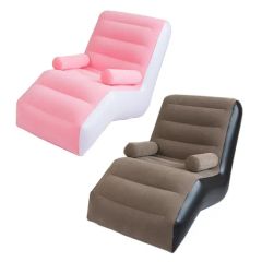 Flocked PVC Foldable Outdoor Indoor Inflatable Air Sofa with Rest - Image 1