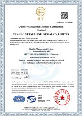 ISO9001 2015 en certificate from Nanjing Metalli Industrial Co., Ltd.