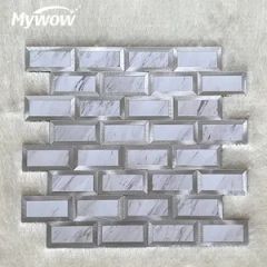 Basket Weave Irregular White Black Marble Mosaics Tiles - Image 2