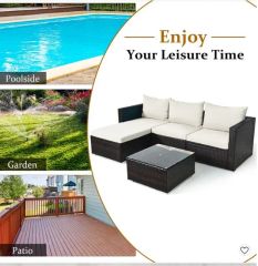 All Weather 5PCS Poolside Outdoor Garden Rattan Wicker Furniture Set Sofa - Image 3