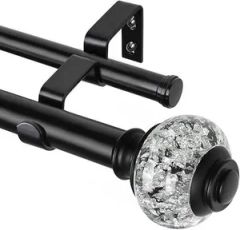 Decorative Finials Double Curtain Rods Adjustable Telescopic Window Rods - Image 5