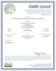 COMPOUND AMINO ACID OMRI certificate from YUNNAN LITTO CHEMICALS CORPORATION