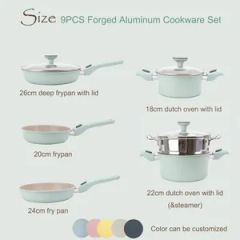 9PCS Granite Coating Nonstick Aluminum Pots Pans Set Detachable Handle Glass Lid 1Y FDA LFGB - Image 2