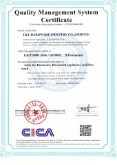 ISO 9001 certificate from T&Y Hardware Industry Co., Ltd.