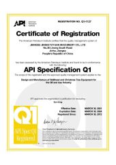 API Specification Q1 certificate from ZHE MACHINERY CO., LTD