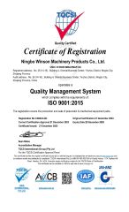 ISO9001-2015 certificate of Ningbo Winson Machinery Products Co., Ltd – certificate photo, supplier certificates section