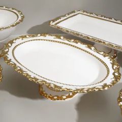 Premium Quality European Gold Ceramic Dinnerware Set 10 Inch Footed Flat Plate - Image 5