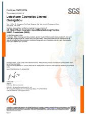 GMP certificate from Letscharm Cosmetics Limited Guangzhou