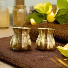 Brass Damru Glass Set Shape Damru Grip Comfortable Aesthetic Timeless Material Pure Brass Finish Hammered Golden Width 4 Inches (10 - Suryavansam Industries