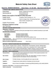 MSDS certificate from QINGYUAN KEMEI COSMETICS Co., LTD.