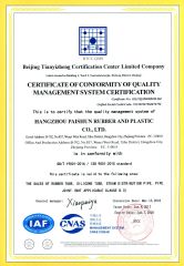 ISO 9001:2015 certificate from Hangzhou Paishun Rubber and Plastic Co., Ltd.