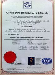 ISO9001 for Eko Film Manufacture Co., Ltd certificate of Guangdong EKO Film Manufacture Co., Ltd. – certificate photo, supplier certificates section