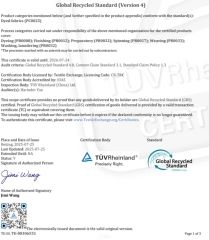 GRS certificate from Hanzhou (Guangzhou) Garment Manufacturing Co., Ltd.