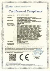 CE for Chandelier certificate from ZHONGSHAN AOSIMAN LIGHTING CO., LIMITED