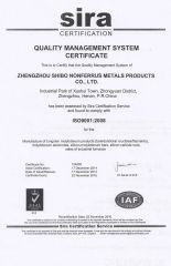 ISO9001 certificate from Zhengzhou Shibo Nonferrous Metals Products Co., Ltd.