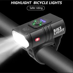 Power Displaying USB Rechargeable Black Bicycle Light Waterproof 6 Modes Bike LED Light - Image 3
