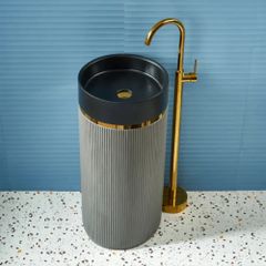 Artificial Stone Pedestal Basin Shape Round Material Stone Mount Type Floor Mounted Size/Dimension 400X400X860mm Wash Basin Type Full Pedestal - Image 1